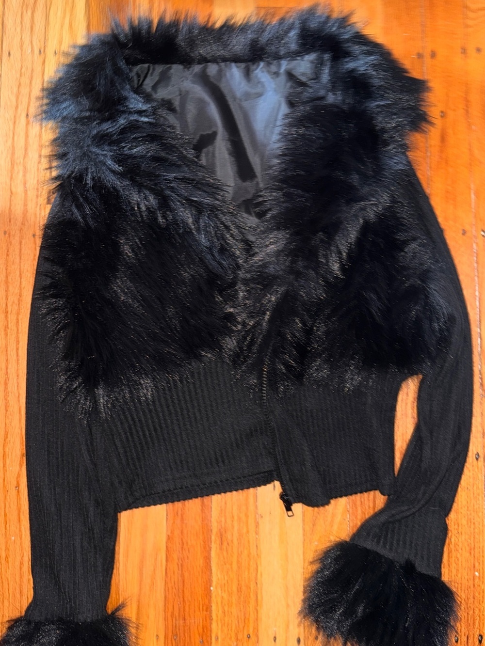 Black Faux-Fur Trim Women's Sweater Jacket